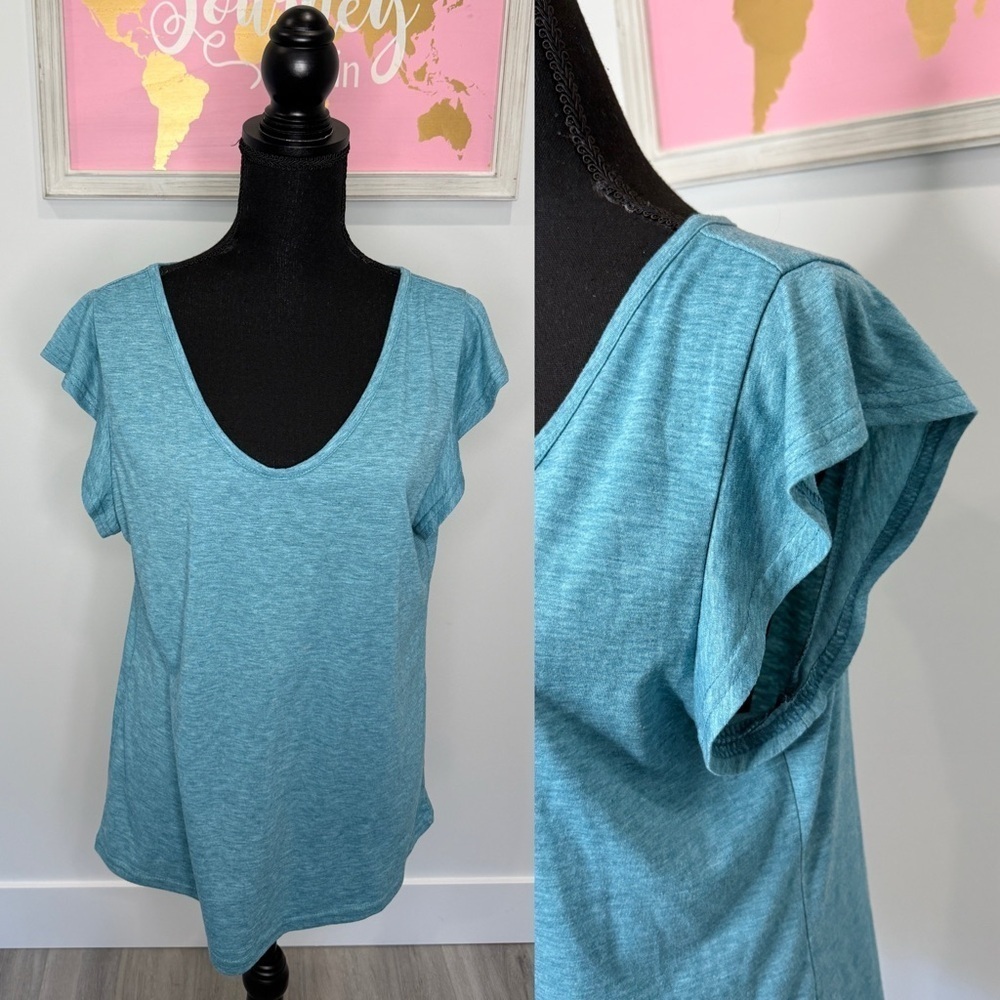 Turquoise Heathered Basic Women's Top (L)